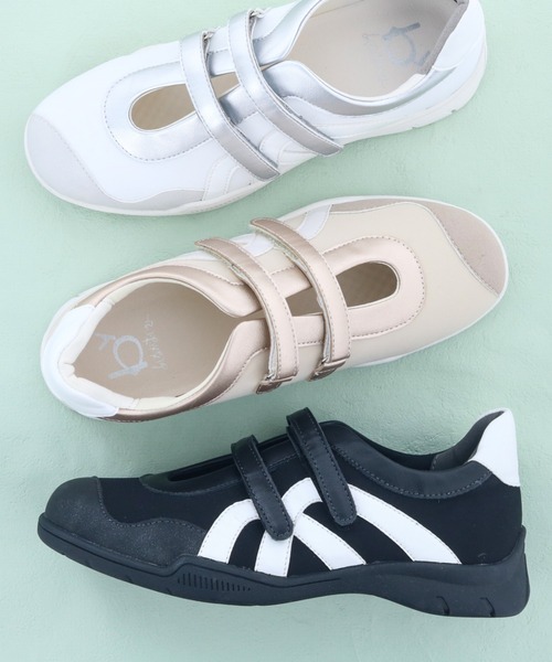 byあしながおじさん（バイアシナガオジサン）の「ダブルストラップバレエスニーカー　8710649（スニーカー・レディース・オフホワイト/ブラック/ライトベージュ・S/M/L/LL）」の7枚目の写真