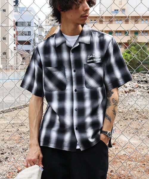 BEN DAVIS(ベンデイビス)の「【BEN DAVIS(ベンデイビス)】DRIVE EMB PLAID O/C SHIRT / 半袖 シャツ オープンカラー ヴィンテージライク オンブレチェック(シャツ/ブラウス・メンズ・ブラック/ブラウン・MEDIUM/LARGE/X-LARGE)」の3枚目の写真