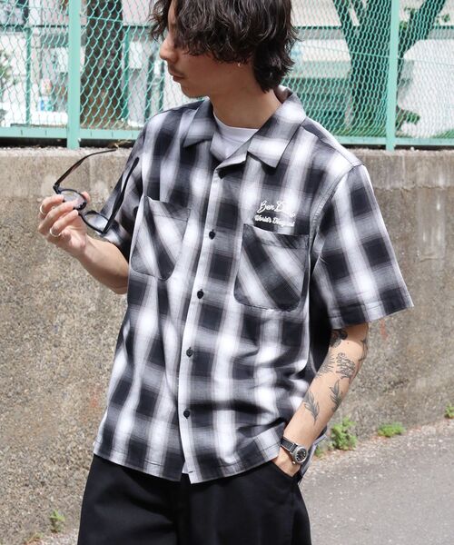 BEN DAVIS(ベンデイビス)の「【BEN DAVIS(ベンデイビス)】DRIVE EMB PLAID O/C SHIRT / 半袖 シャツ オープンカラー ヴィンテージライク オンブレチェック(シャツ/ブラウス・メンズ・ブラック/ブラウン・MEDIUM/LARGE/X-LARGE)」の4枚目の写真