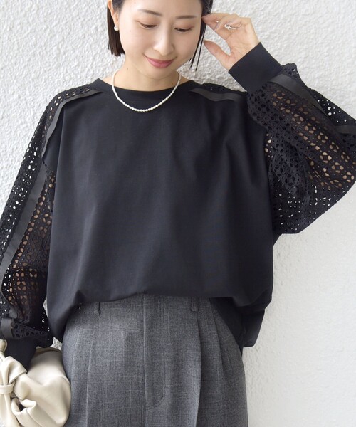 WEB限定】〈手洗い可能〉レース コンビ カットソー（Tシャツ