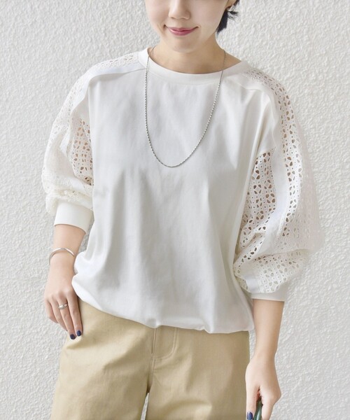 SHIPS <手洗い可能>レース コンビ カットソー WEB限定】〈手洗い可能〉レース コンビ カットソー（Tシャツ