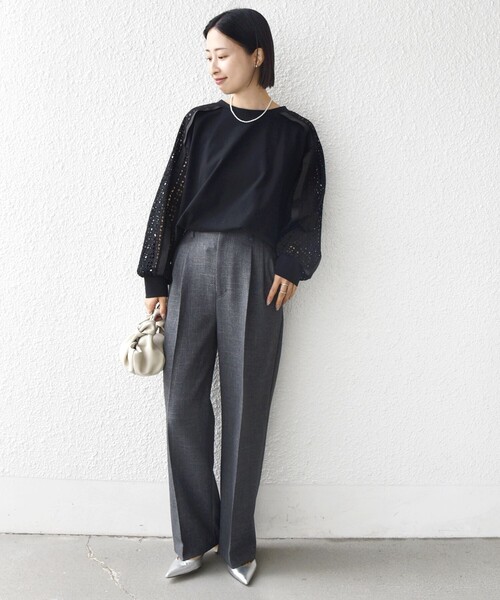 WEB限定】〈手洗い可能〉レース コンビ カットソー（Tシャツ