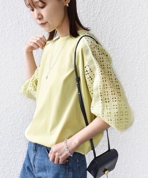 WEB限定】〈手洗い可能〉レース コンビ カットソー（Tシャツ