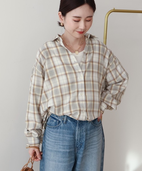 AMERICAN HOLIC（アメリカンホリック）の「【イージーケア】 チェックバックタックシャツ（シャツ/ブラウス・レディース・ブラック/ブルー/ベージュ・L/M）」の12枚目の写真