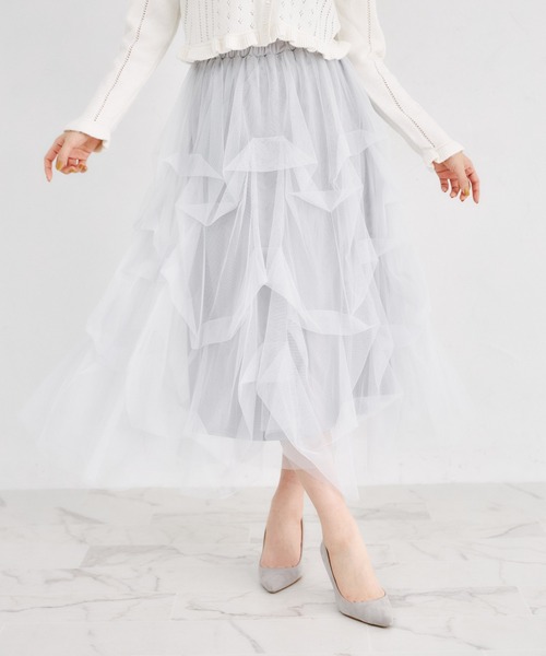 tocco closet(トッコ クローゼット)の「チュールタックバルーンスカート(スカート・レディース・ブラック/オフホワイト/ネイビー/グレー系その他・M)」の1枚目の写真