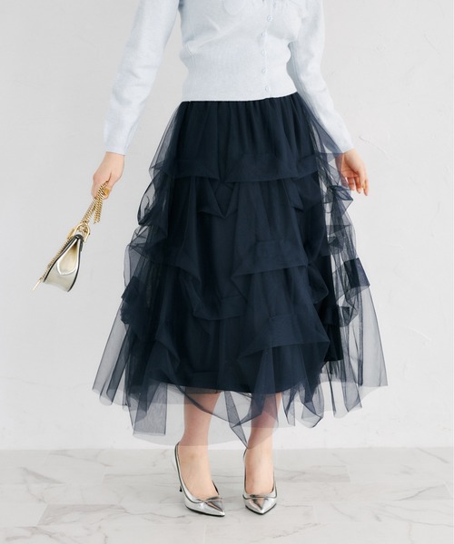 tocco closet(トッコ クローゼット)の「チュールタックバルーンスカート(スカート・レディース・ブラック/オフホワイト/ネイビー/グレー系その他・M)」の4枚目の写真