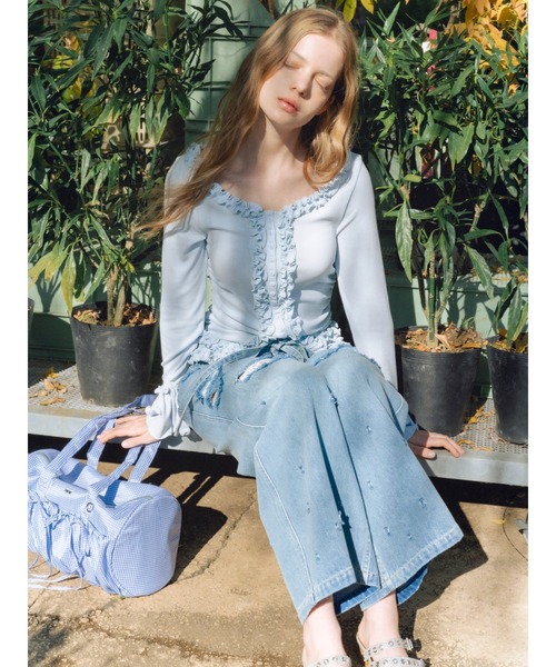 FURFUR（ファーファー）の「レースクラッシュデニムパンツ（デニムパンツ・レディース・ブラック/サックスブルー/ライトグレー・0/1）」の5枚目の写真