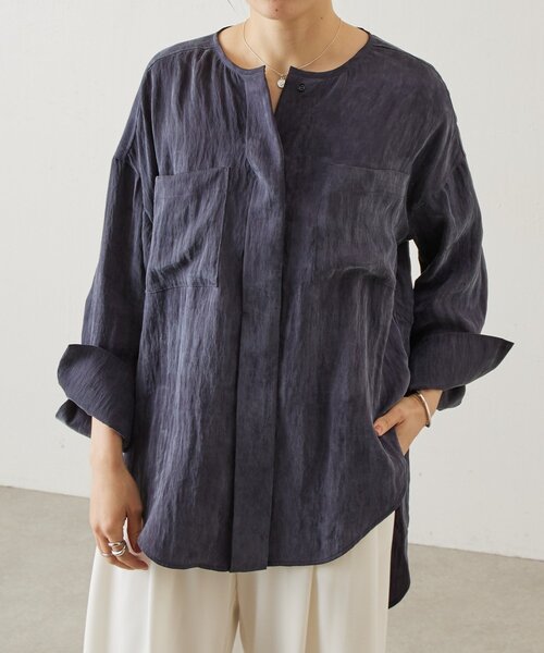 BEARDSLEY(ビアズリー)の「ブライトポケットシャツブラウス(シャツ/ブラウス・レディース・ダークグレー/イエロー・FREE)」の1枚目の写真