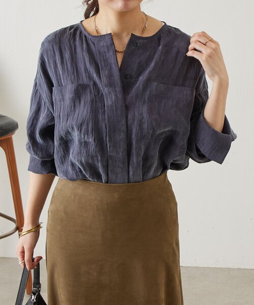 BEARDSLEY(ビアズリー)の「ブライトポケットシャツブラウス(シャツ/ブラウス・レディース・ダークグレー/イエロー・FREE)」の14枚目の写真