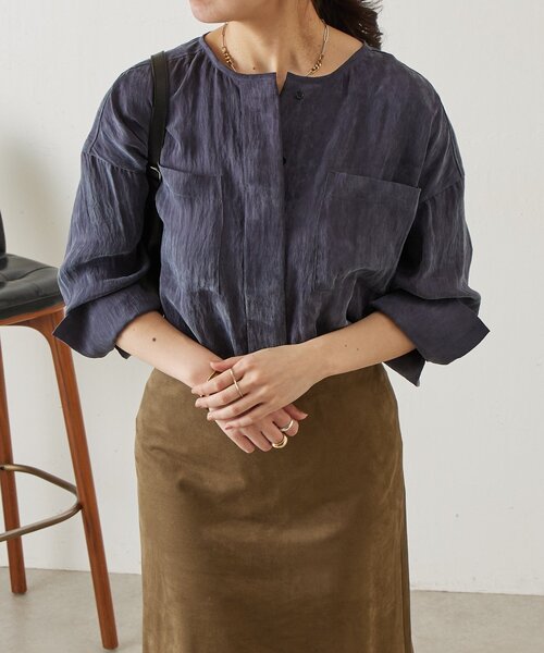 BEARDSLEY(ビアズリー)の「ブライトポケットシャツブラウス(シャツ/ブラウス・レディース・ダークグレー/イエロー・FREE)」の15枚目の写真