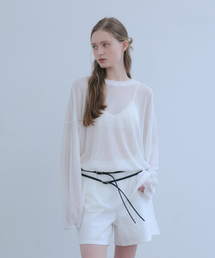 ODER（オディエール）の「[SET]_オーバーサイズシースルーTシャツ+マルチタイ-アイボリー（Tシャツ/カットソー）」