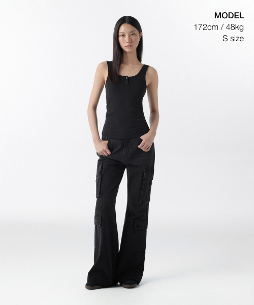 MUSINSA STANDARD WOMAN（ムシンサスタンダードウーマン）の「ウィメンズソフトジャージヘンリータンクトップ[ブラック]（Tシャツ/カットソー・レディース・その他・SMALL/MEDIUM/LARGE/X-SMALL）」の2枚目の写真