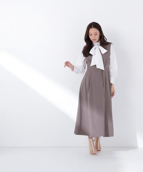 NATURAL BEAUTY BASIC（ナチュラルビューティーベーシック）の「◇テーラーベルテッドジャンスカ（ジャンパースカート・レディース・ネイビー/ブラウン・SMALL/MEDIUM/P/S）」の4枚目の写真