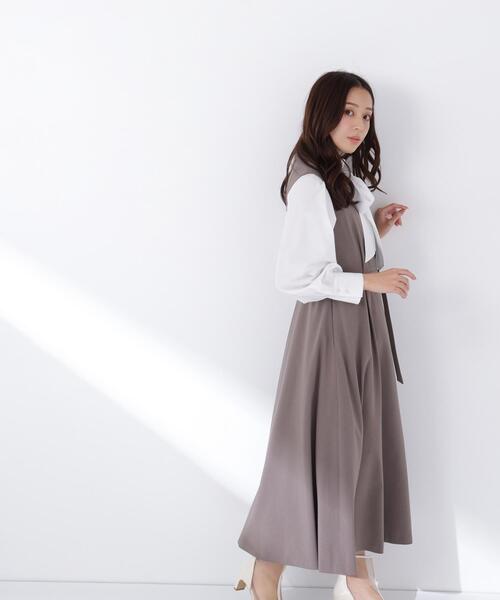 NATURAL BEAUTY BASIC（ナチュラルビューティーベーシック）の「◇テーラーベルテッドジャンスカ（ジャンパースカート・レディース・ネイビー/ブラウン・SMALL/MEDIUM/P/S）」の5枚目の写真