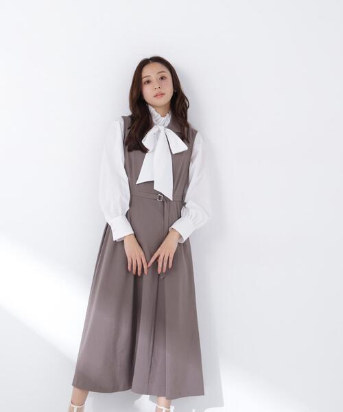 NATURAL BEAUTY BASIC（ナチュラルビューティーベーシック）の「◇テーラーベルテッドジャンスカ（ジャンパースカート・レディース・ネイビー/ブラウン・SMALL/MEDIUM/P/S）」の8枚目の写真