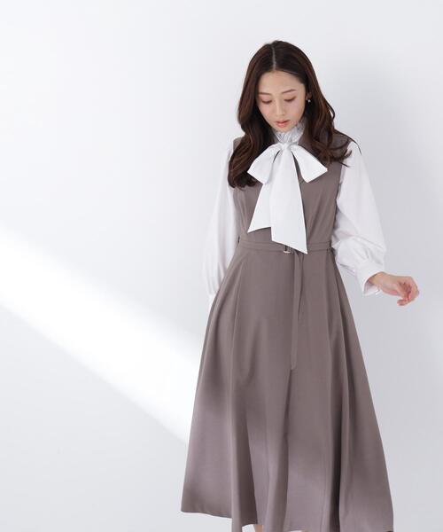 NATURAL BEAUTY BASIC（ナチュラルビューティーベーシック）の「◇テーラーベルテッドジャンスカ（ジャンパースカート・レディース・ネイビー/ブラウン・SMALL/MEDIUM/P/S）」の10枚目の写真