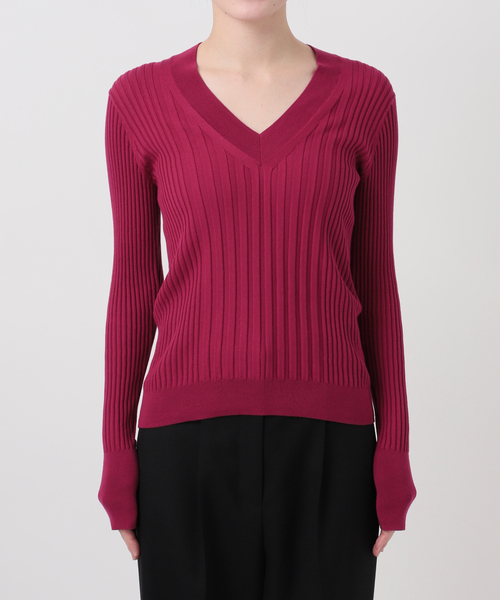 VERMEIL par iena（ヴェルメイユパーイエナ）の「イタリア糸 RIB Vネックプルオーバー（ニット/セーター・レディース・チャコールグレー/ピンク/ネイビー/アイボリー・FREE）」の11枚目の写真
