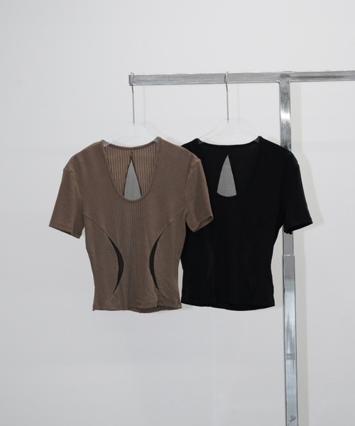 chuclla(チュクラ)の「【CHENTAITAI】シアーパネル コンパクトトップス CTW26s009(Tシャツ/カットソー・レディース・ベージュ/ブラック・M)」の14枚目の写真