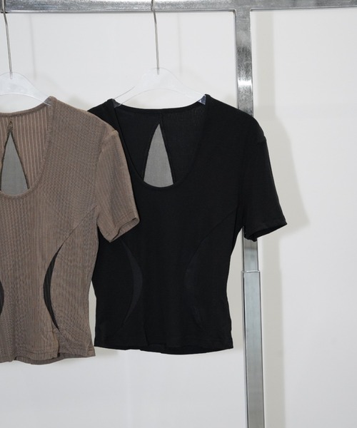 chuclla(チュクラ)の「【CHENTAITAI】シアーパネル コンパクトトップス CTW26s009(Tシャツ/カットソー・レディース・ベージュ/ブラック・M)」の15枚目の写真