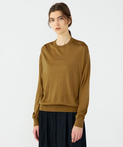 BALLSEY(ボールジィ)の「【WEB先行予約】エヴァーシルク クルーネックプルオーバー(ニット/セーター・レディース・キャメル/ブラック/ライトベージュ・S)」の5枚目の写真