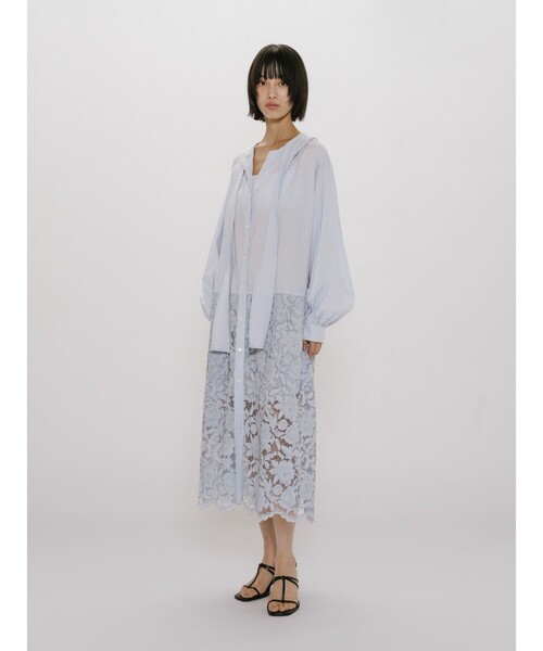 MIDIUMISOLID（ミディウミソリッド）の「MIDIUMISOLID for Ladies レースコンビシャツワンピース（ワンピース・レディース・ライトブルー/オフホワイト/ブラック・FREE）」の3枚目の写真