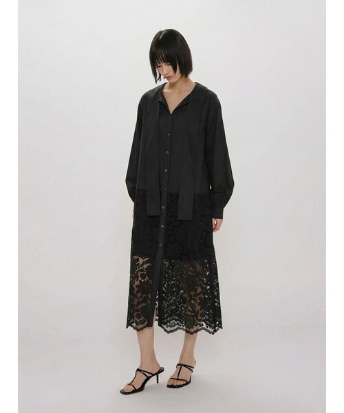MIDIUMISOLID（ミディウミソリッド）の「MIDIUMISOLID for Ladies レースコンビシャツワンピース（ワンピース・レディース・ライトブルー/オフホワイト/ブラック・FREE）」の2枚目の写真