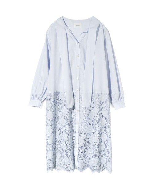 MIDIUMISOLID（ミディウミソリッド）の「MIDIUMISOLID for Ladies レースコンビシャツワンピース（ワンピース・レディース・ライトブルー/オフホワイト/ブラック・FREE）」の4枚目の写真