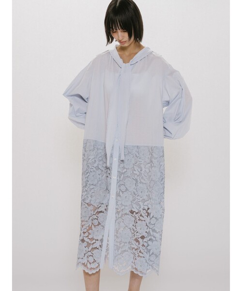 MIDIUMISOLID（ミディウミソリッド）の「MIDIUMISOLID for Ladies レースコンビシャツワンピース（ワンピース・レディース・ライトブルー/オフホワイト/ブラック・FREE）」の14枚目の写真