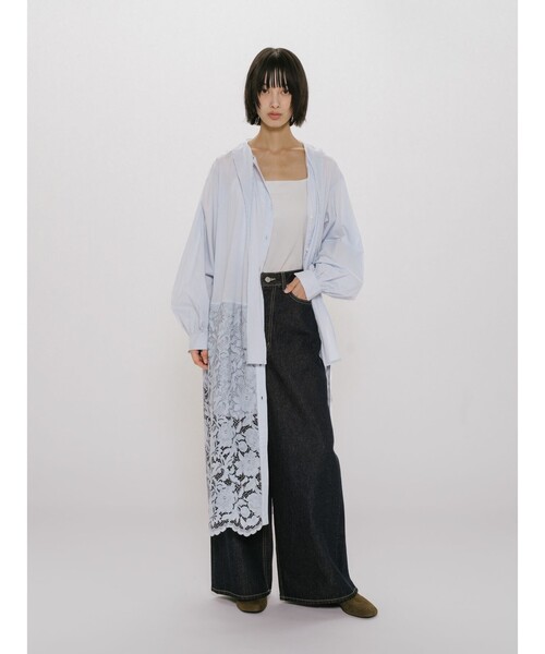 MIDIUMISOLID（ミディウミソリッド）の「MIDIUMISOLID for Ladies レースコンビシャツワンピース（ワンピース・レディース・ライトブルー/オフホワイト/ブラック・FREE）」の15枚目の写真
