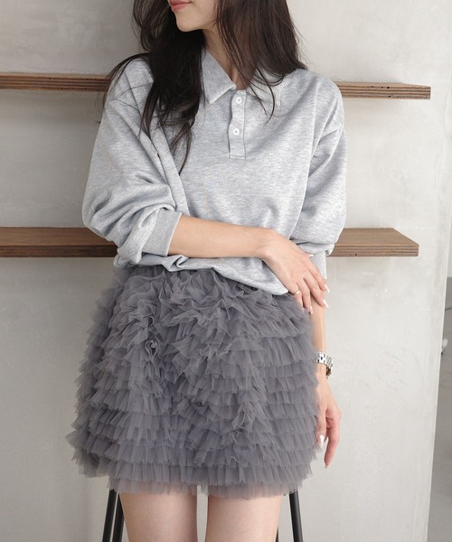 Mela（メラ）の「ポロスウェットプルオーバー（スウェット・レディース・グレー/ブルー・S/M/L）」の15枚目の写真