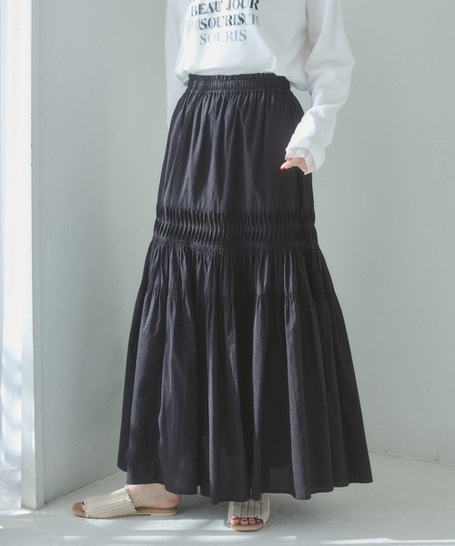 hunch(ハンチ)の「タックギャザースカート(スカート・レディース・オフホワイト/ブラック・FREE)」の2枚目の写真