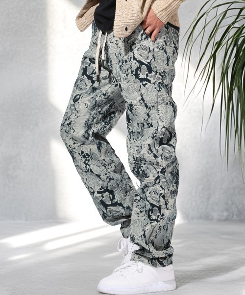 LUXSTYLE(ラグスタイル)の「ダメージ加工総柄ジャガードスリムイージーパンツ(スラックス・メンズ・ネイビー・L/M)」の1枚目の写真