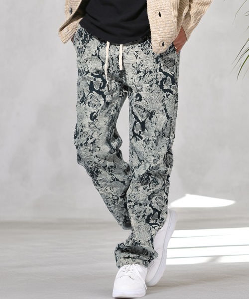 LUXSTYLE(ラグスタイル)の「ダメージ加工総柄ジャガードスリムイージーパンツ(スラックス・メンズ・ネイビー・L/M)」の2枚目の写真