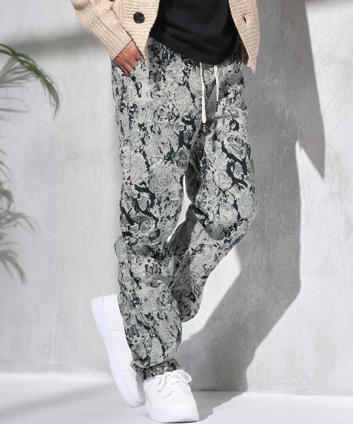 LUXSTYLE(ラグスタイル)の「ダメージ加工総柄ジャガードスリムイージーパンツ(スラックス・メンズ・ネイビー・L/M)」の3枚目の写真