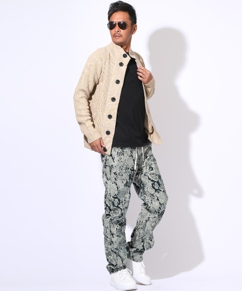 LUXSTYLE(ラグスタイル)の「ダメージ加工総柄ジャガードスリムイージーパンツ(スラックス・メンズ・ネイビー・L/M)」の4枚目の写真