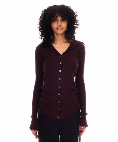 BEEDEN(ビーデン)の「FRONT BUTTON HOODED KNIT TOPS(Tシャツ/カットソー・レディース・ブラウン/アイボリー・FREE)」の10枚目の写真