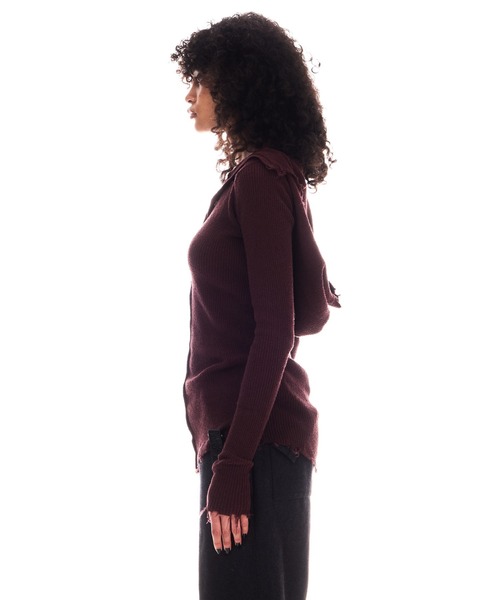 BEEDEN(ビーデン)の「FRONT BUTTON HOODED KNIT TOPS(Tシャツ/カットソー・レディース・ブラウン/アイボリー・FREE)」の12枚目の写真