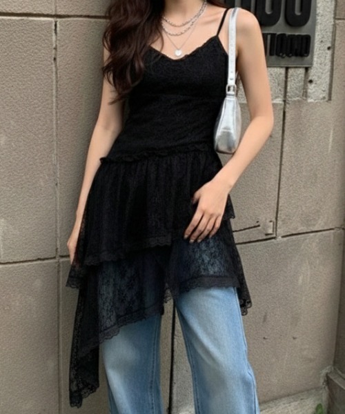 NANEA（ナネア）の「アシンメトリーフリルヘムキャミワンピース（ワンピース・レディース・ブラック/ホワイト・フリー）」の2枚目の写真