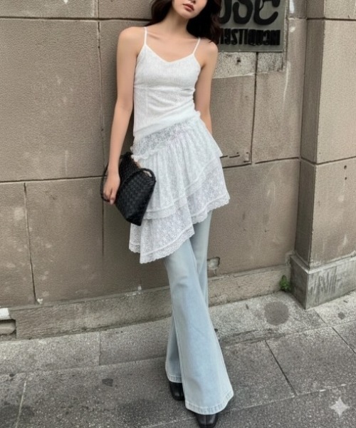 NANEA（ナネア）の「アシンメトリーフリルヘムキャミワンピース（ワンピース・レディース・ブラック/ホワイト・フリー）」の5枚目の写真