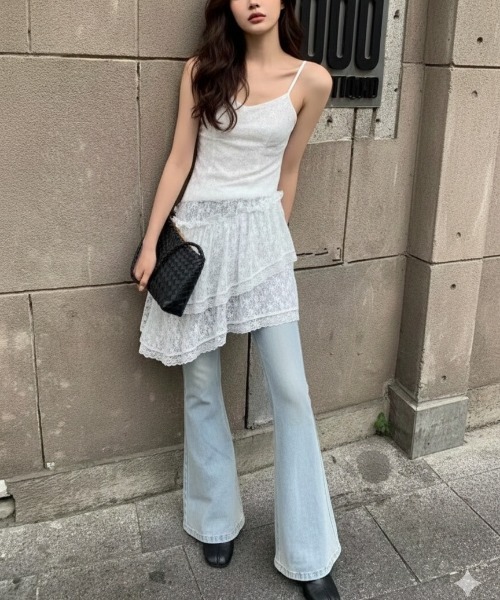 NANEA（ナネア）の「アシンメトリーフリルヘムキャミワンピース（ワンピース・レディース・ブラック/ホワイト・フリー）」の6枚目の写真