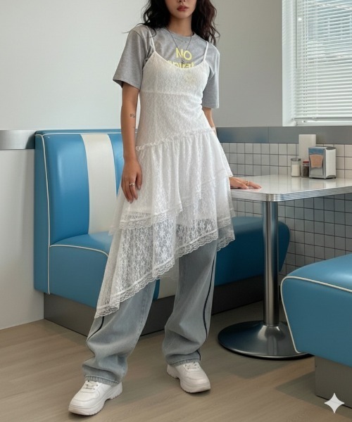 NANEA（ナネア）の「アシンメトリーフリルヘムキャミワンピース（ワンピース・レディース・ブラック/ホワイト・フリー）」の8枚目の写真