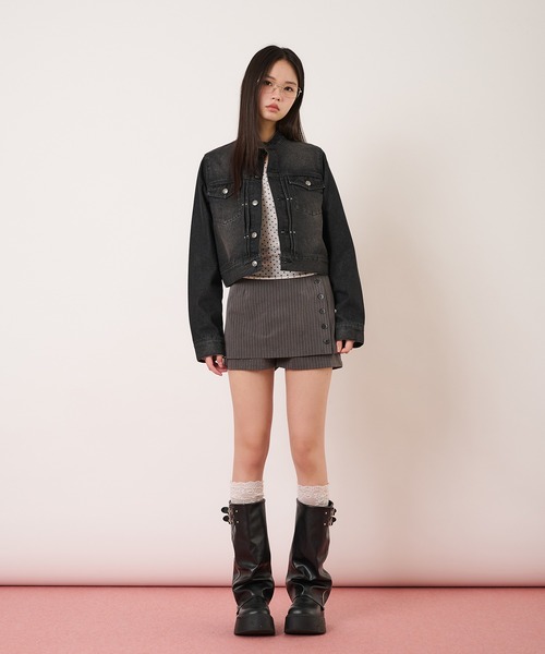 hazyl（ヘイジル）の「compact denim riders jacket / コンパクトデニムライダースジャケット（ブルゾン・レディース・インディゴブルー/ブラック・フリー）」の17枚目の写真