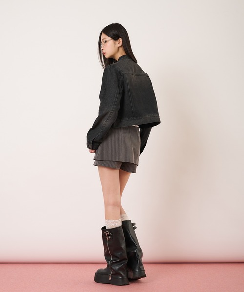 hazyl（ヘイジル）の「compact denim riders jacket / コンパクトデニムライダースジャケット（ブルゾン・レディース・インディゴブルー/ブラック・フリー）」の20枚目の写真