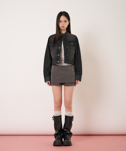 hazyl（ヘイジル）の「compact denim riders jacket / コンパクトデニムライダースジャケット（ブルゾン・レディース・インディゴブルー/ブラック・フリー）」の21枚目の写真