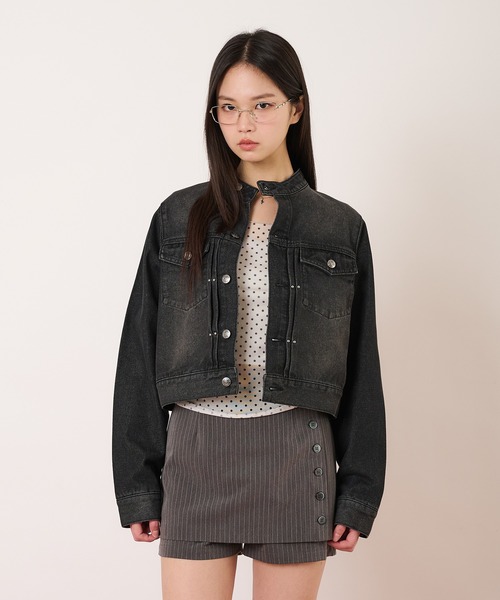 hazyl（ヘイジル）の「compact denim riders jacket / コンパクトデニムライダースジャケット（ブルゾン・レディース・インディゴブルー/ブラック・フリー）」の6枚目の写真