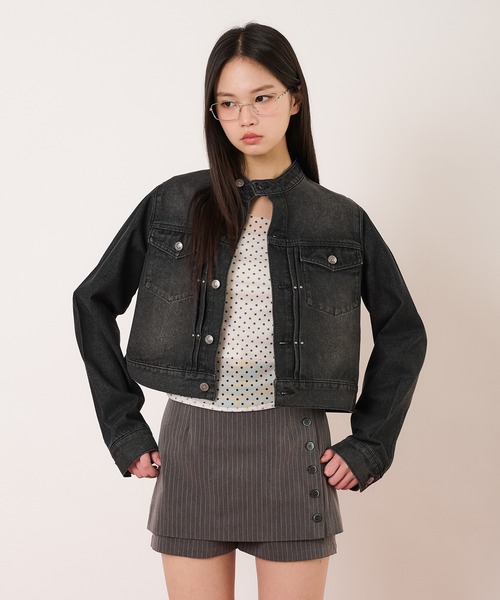 hazyl（ヘイジル）の「compact denim riders jacket / コンパクトデニムライダースジャケット（ブルゾン・レディース・インディゴブルー/ブラック・フリー）」の7枚目の写真