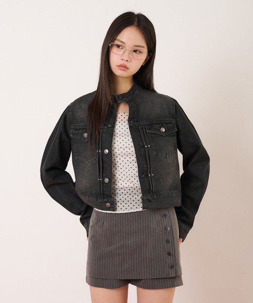 hazyl（ヘイジル）の「compact denim riders jacket / コンパクトデニムライダースジャケット（ブルゾン・レディース・インディゴブルー/ブラック・フリー）」の8枚目の写真