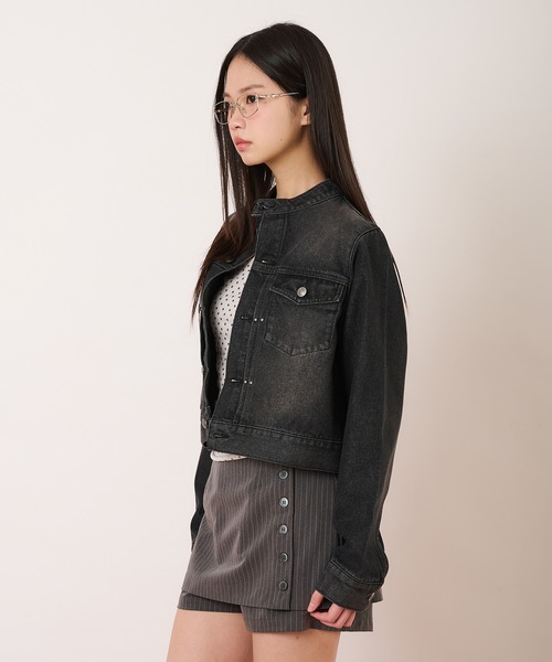 hazyl（ヘイジル）の「compact denim riders jacket / コンパクトデニムライダースジャケット（ブルゾン・レディース・インディゴブルー/ブラック・フリー）」の9枚目の写真