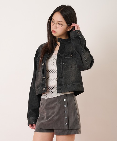 hazyl（ヘイジル）の「compact denim riders jacket / コンパクトデニムライダースジャケット（ブルゾン・レディース・インディゴブルー/ブラック・フリー）」の10枚目の写真