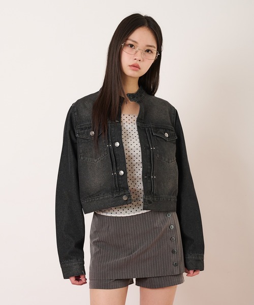 hazyl（ヘイジル）の「compact denim riders jacket / コンパクトデニムライダースジャケット（ブルゾン・レディース・インディゴブルー/ブラック・フリー）」の11枚目の写真